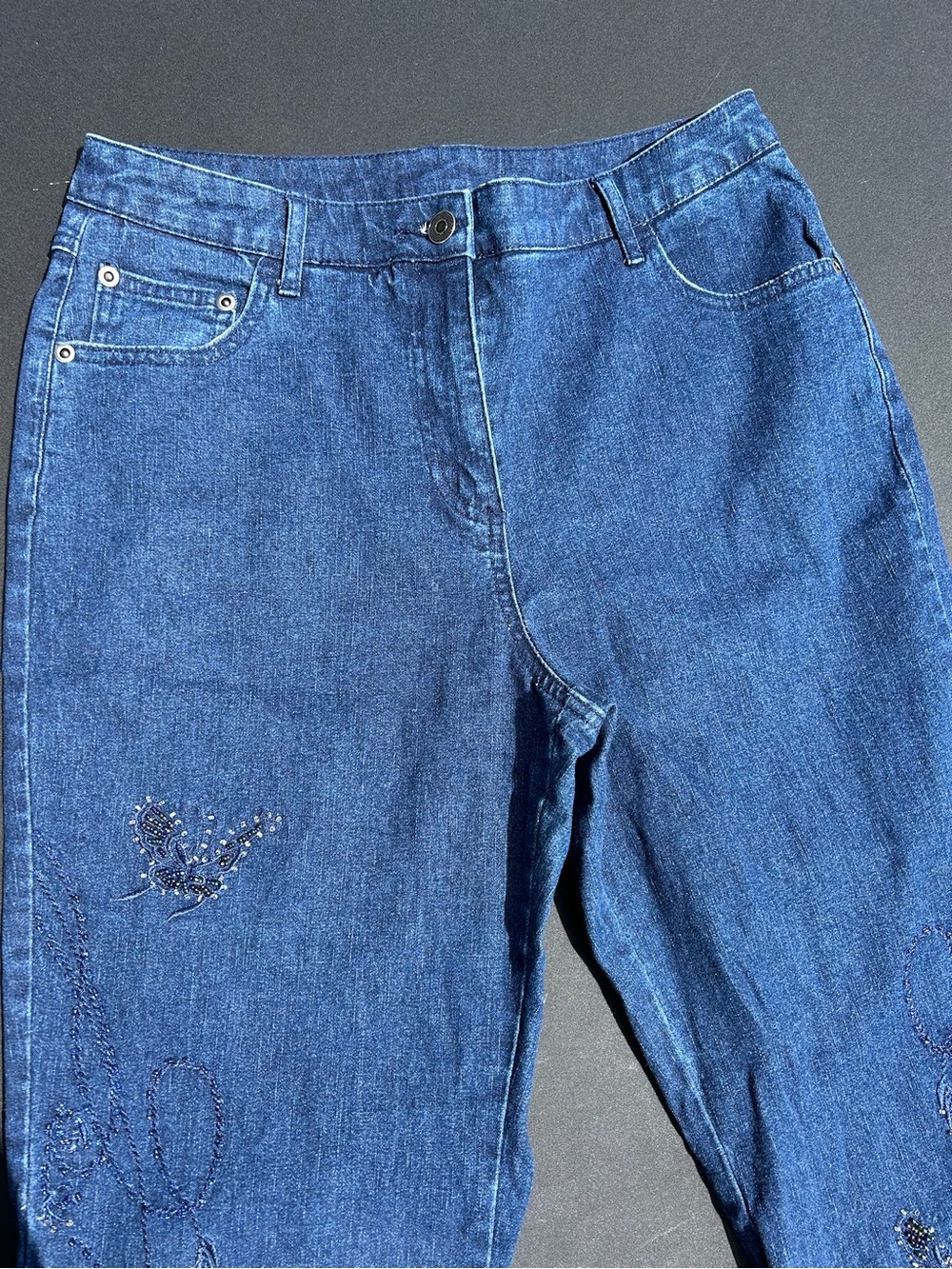Women’s Blue Straight Leg Jeans with Bead Embellishment - Picture 4 of 13